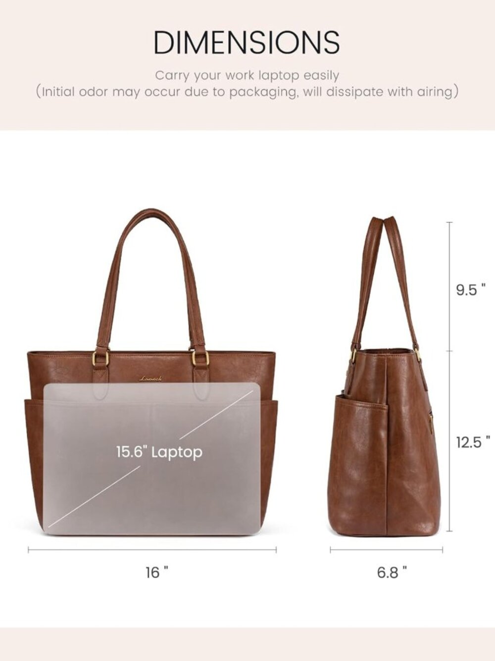 Stylish Vintage Leather Work Tote for Women, 15.6" Laptop Bag with Cup Holder - Picture 5 of 6